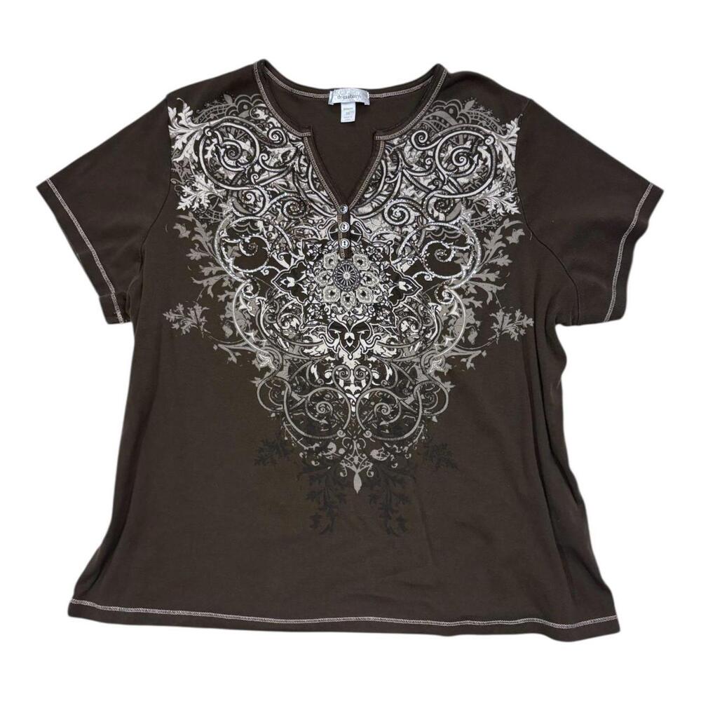 y2k Dressbarn brown grunge graphic top with rhinestones